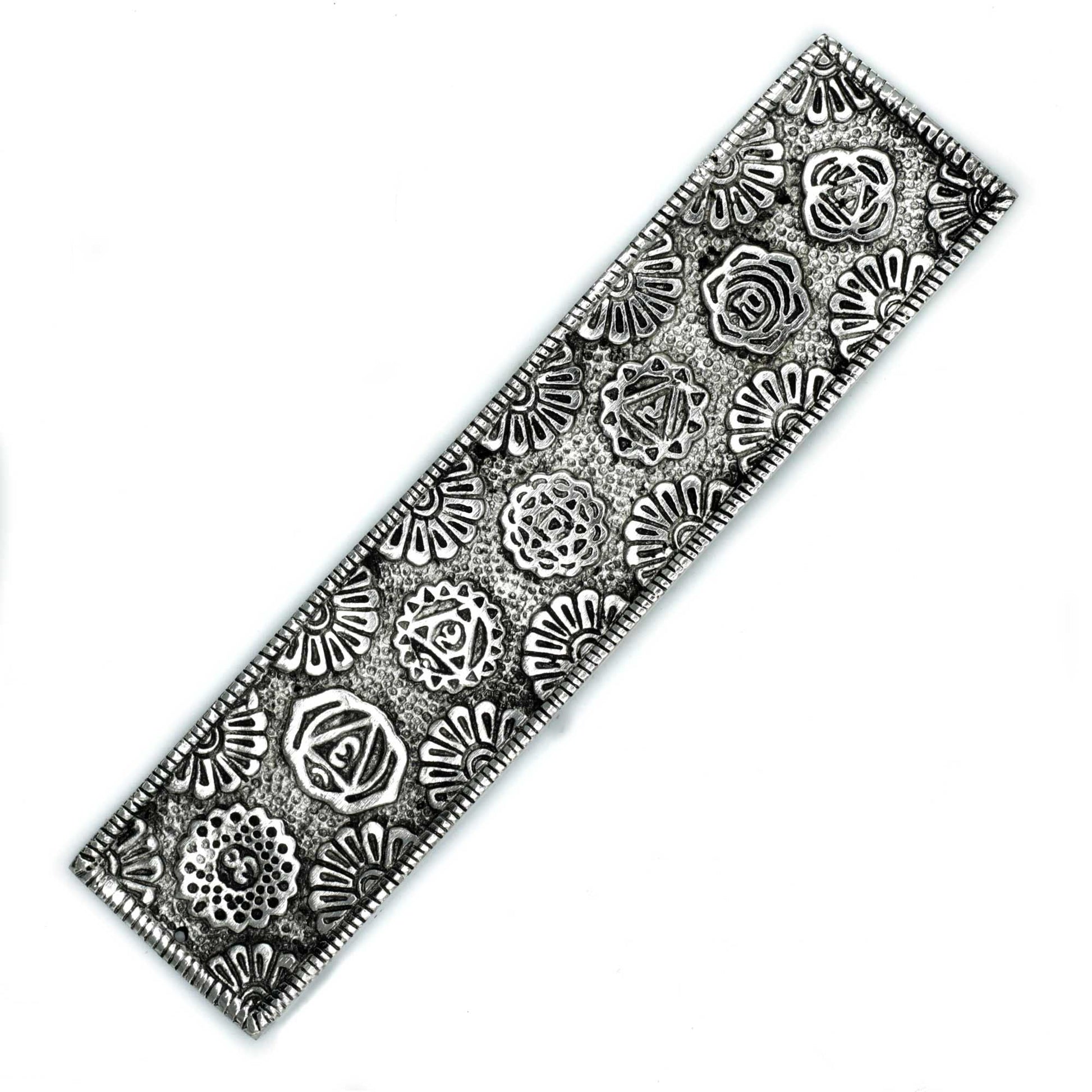 Polished Polished Aluminium Chakra Long Incense Holder 23cm featuring natural patterning and unique variations - Positive Faith Hope Love