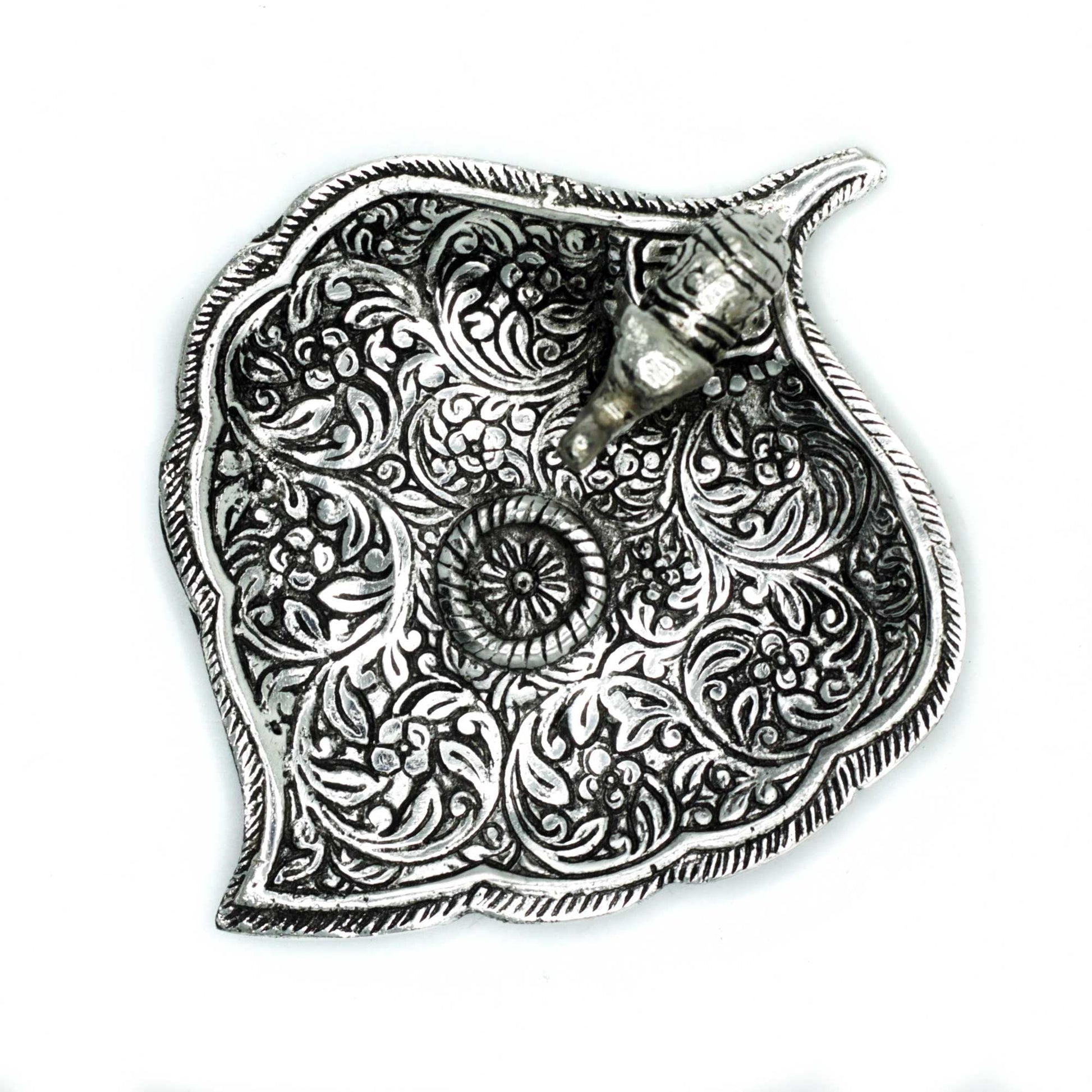 Polished Polished Aluminium Elephant Leaf Incense Holder 11cm featuring natural patterning and unique variations - Positive Faith Hope Love