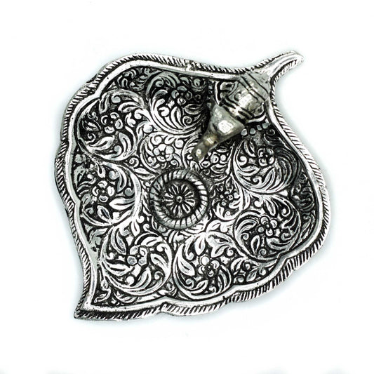 Polished Polished Aluminium Elephant Leaf Incense Holder 11cm featuring natural patterning and unique variations - Positive Faith Hope Love