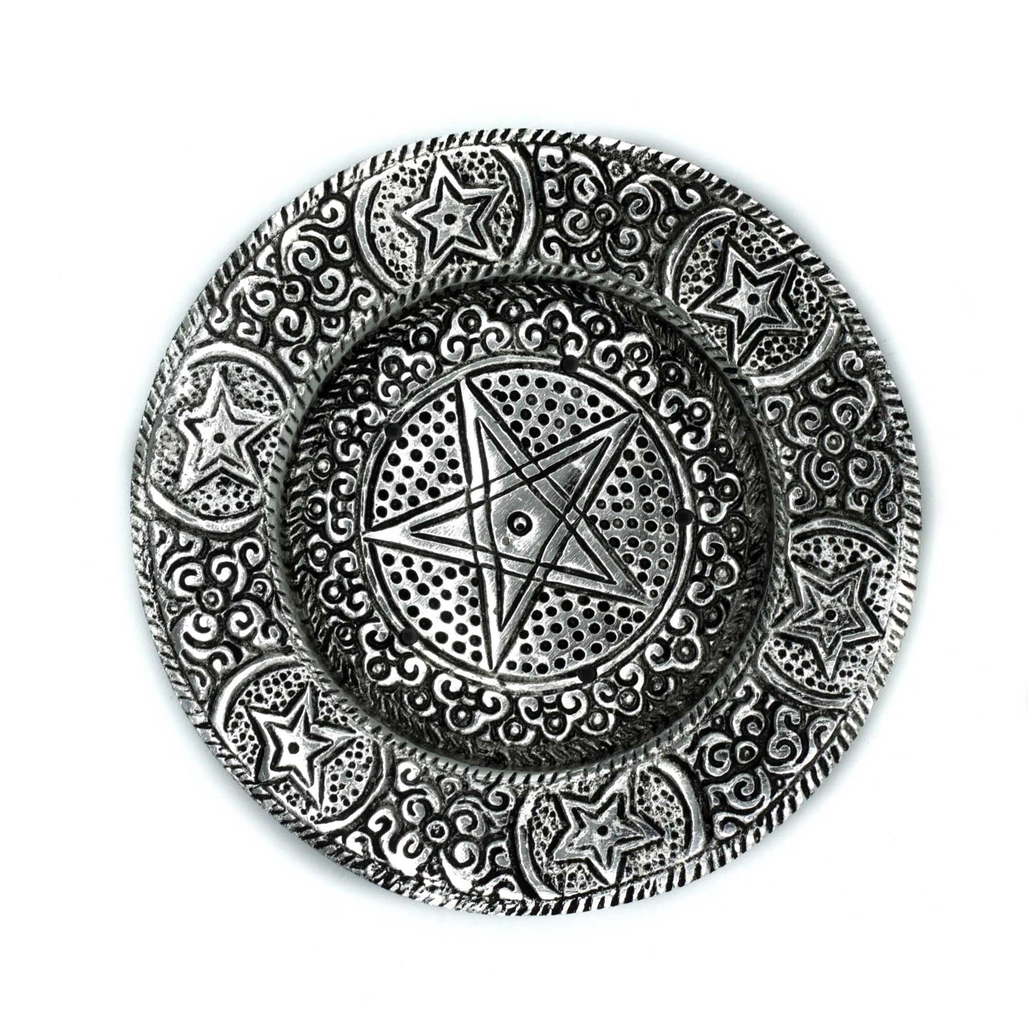 Polished Polished Aluminium Pentagram Incense Holder 11.5cm featuring natural patterning and unique variations - Positive Faith Hope Love