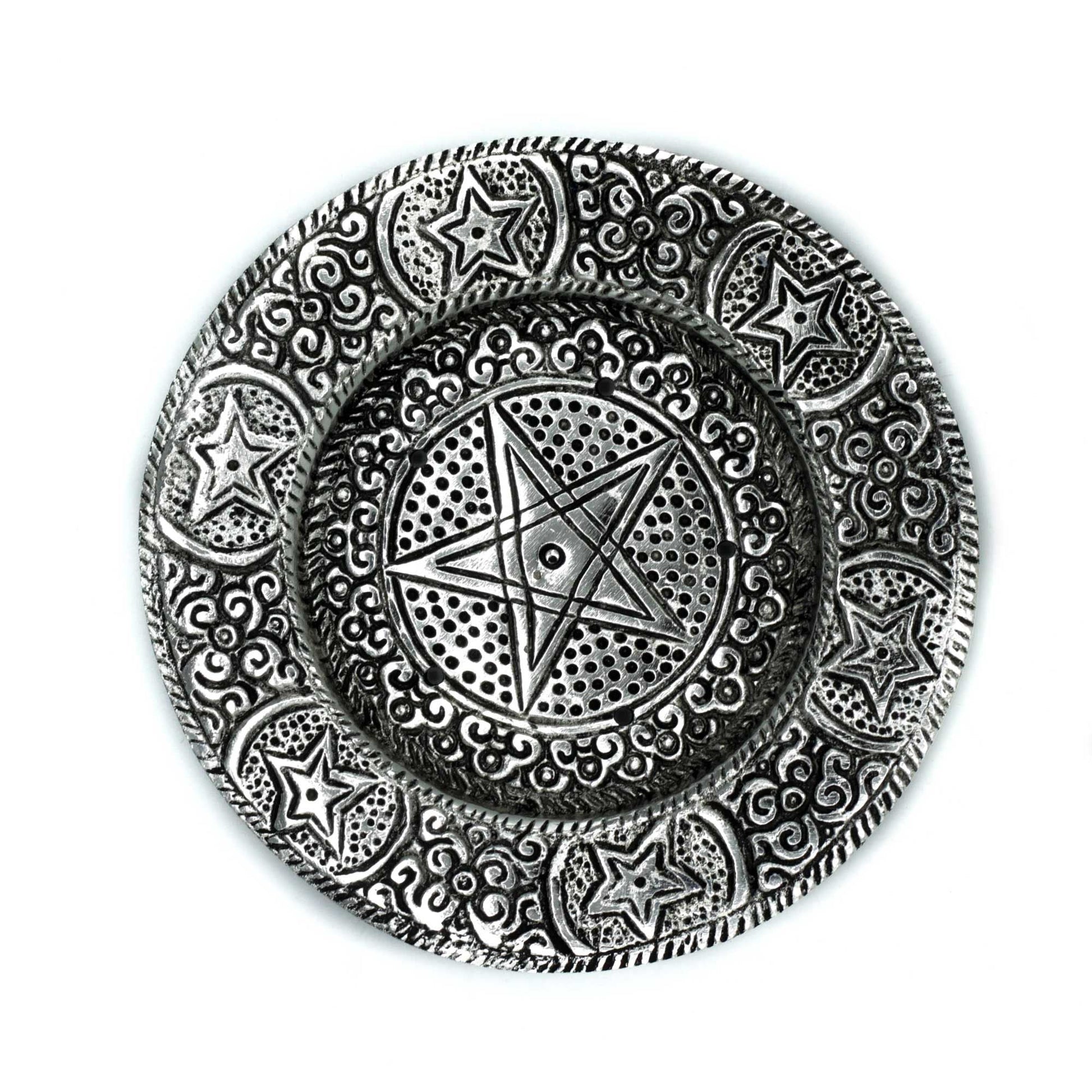 Polished Polished Aluminium Pentagram Incense Holder 11.5cm featuring natural patterning and unique variations - Positive Faith Hope Love