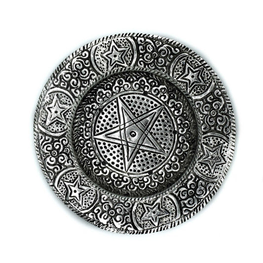 Polished Polished Aluminium Pentagram Incense Holder 11.5cm featuring natural patterning and unique variations - Positive Faith Hope Love
