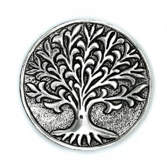Polished Polished Aluminium Tree of Life Incense Holder 10cm featuring natural patterning and unique variations - Positive Faith Hope Love