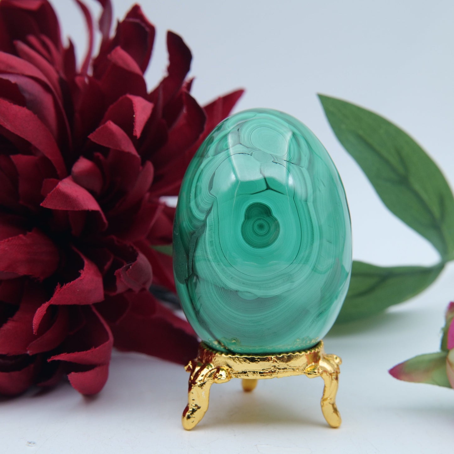 Polished Polished Banded Malachite Egg - 260g featuring banded green patterning and silky polish - Positive Faith Hope Love