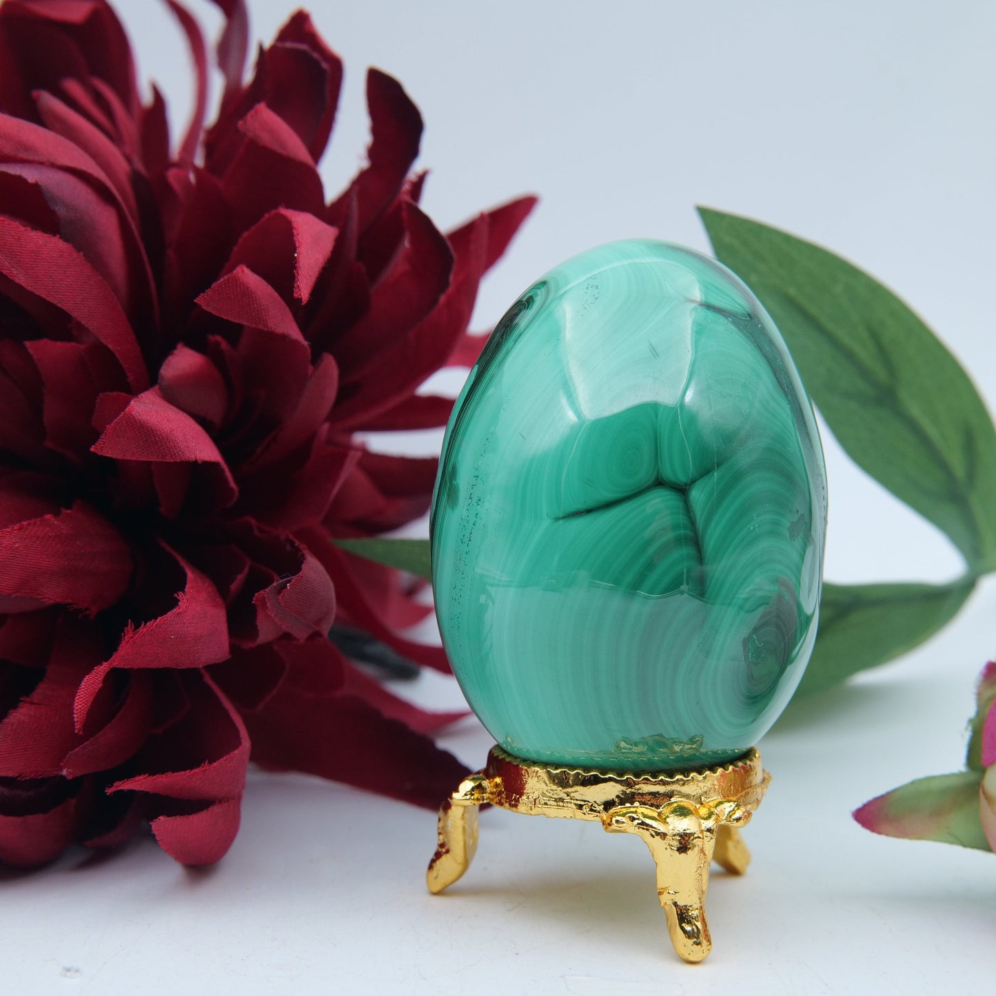 Polished Polished Banded Malachite Egg 260G featuring banded green patterning and silky polish - Positive Faith Hope Love