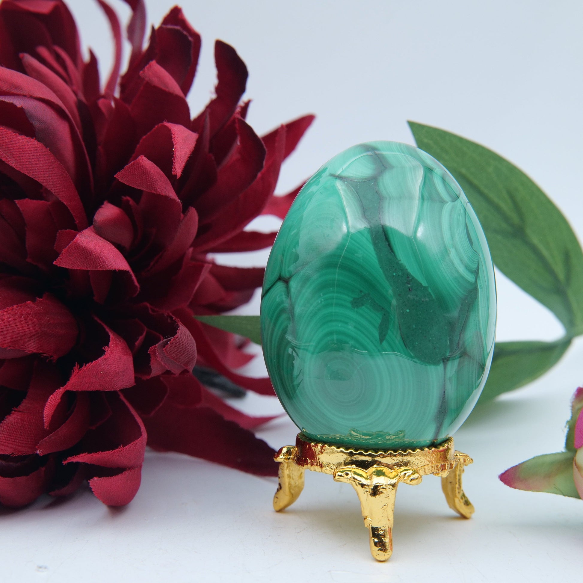 Polished Polished Banded Malachite Egg 260G featuring banded green patterning and silky polish - Positive Faith Hope Love