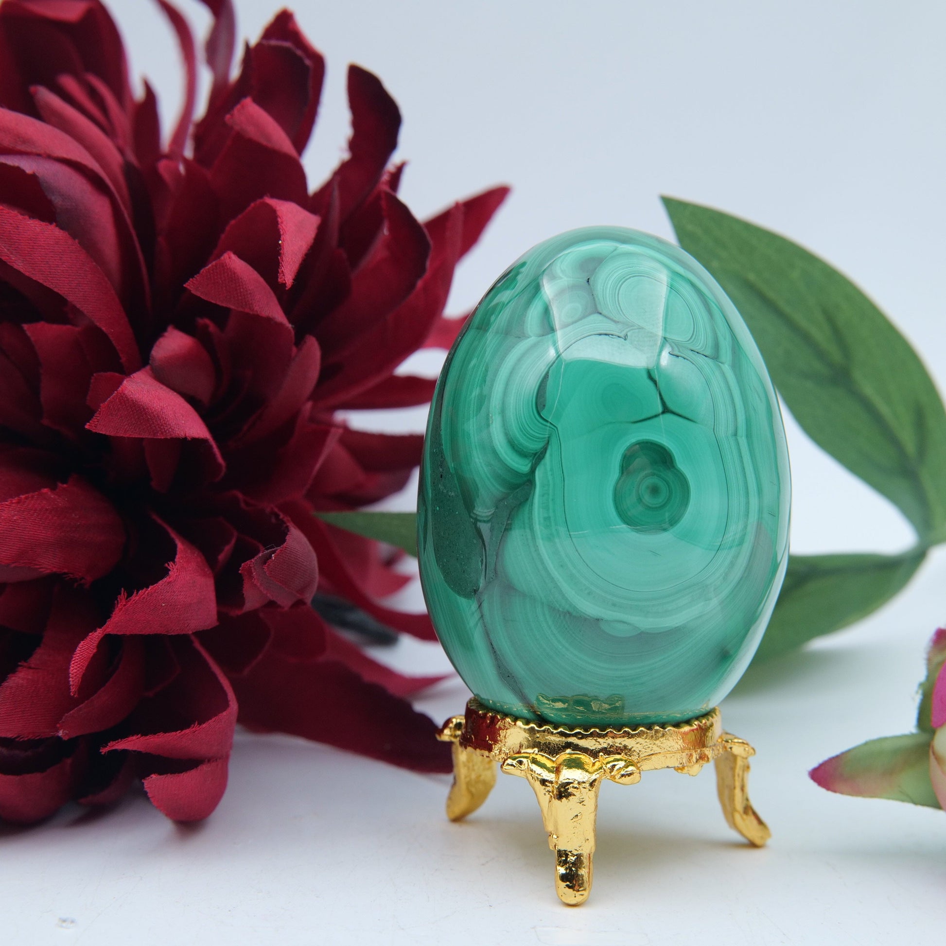 Polished Polished Banded Malachite Egg 260G featuring banded green patterning and silky polish - Positive Faith Hope Love