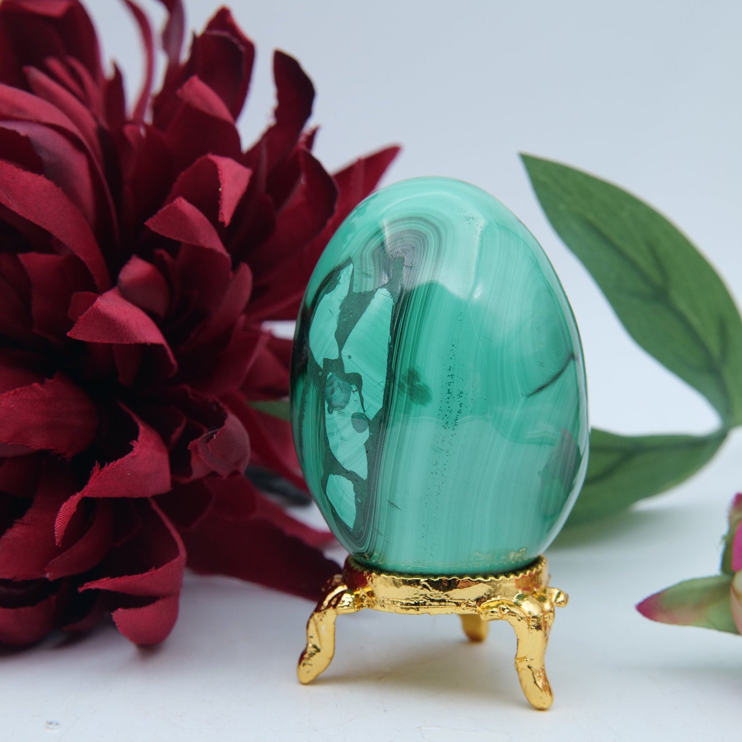 Polished Polished Banded Malachite Egg 260G featuring banded green patterning and silky polish - Positive Faith Hope Love