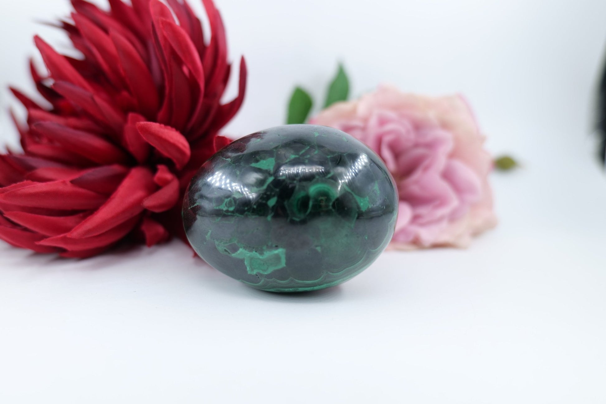 Polished Banded Malachite Egg - 425g - Positive Faith Hope Love