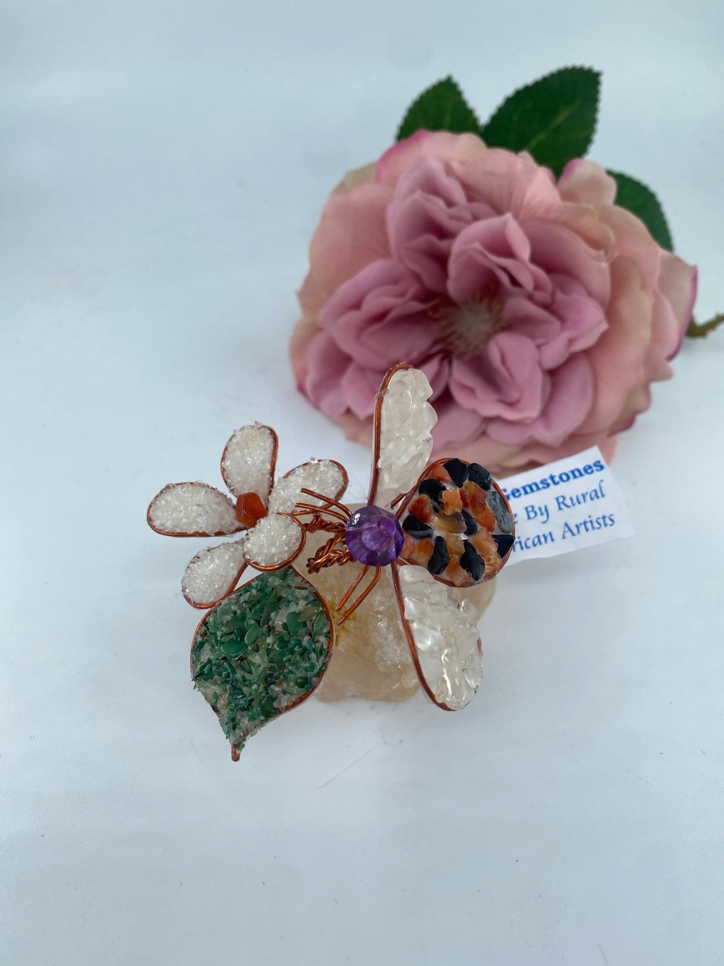 Polished Gemstone Art Bee On Flower * - Positive Faith Hope Love