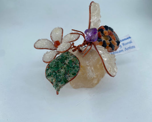 Polished Gemstone Art Bee On Flower * - Positive Faith Hope Love