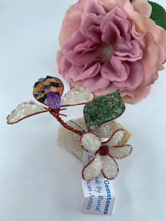 Polished Gemstone Art Bee On Flower *** - Positive Faith Hope Love