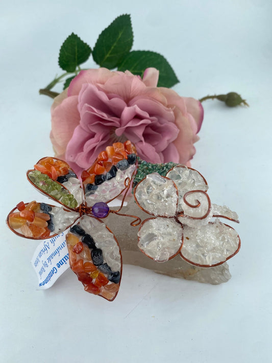 Polished Gemstone Art Butterfly on Rose ** - Positive Faith Hope Love