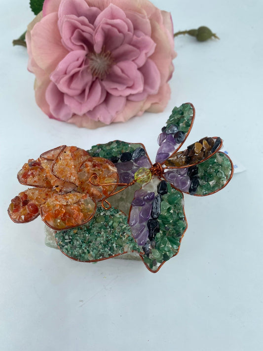 Polished Gemstone Art Butterfly on Rose *** - Positive Faith Hope Love