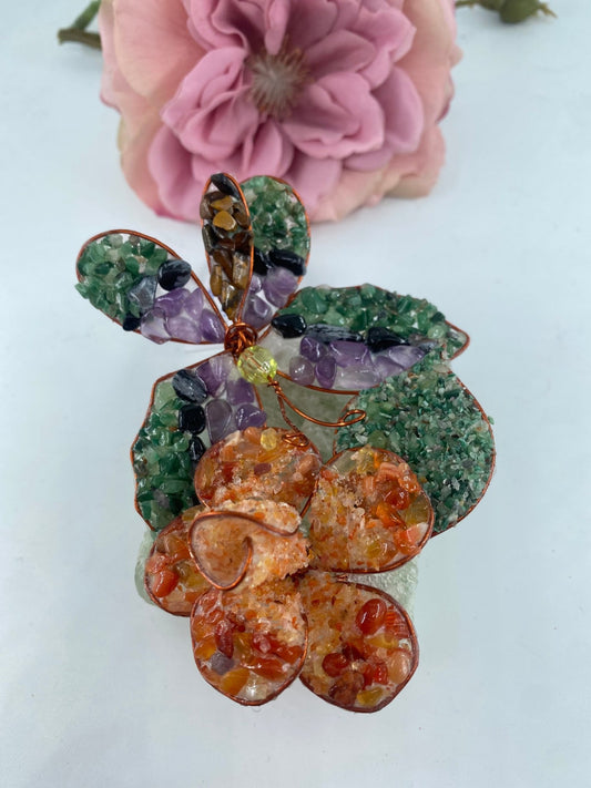 Polished Gemstone Art Butterfly on Rose *** - Positive Faith Hope Love