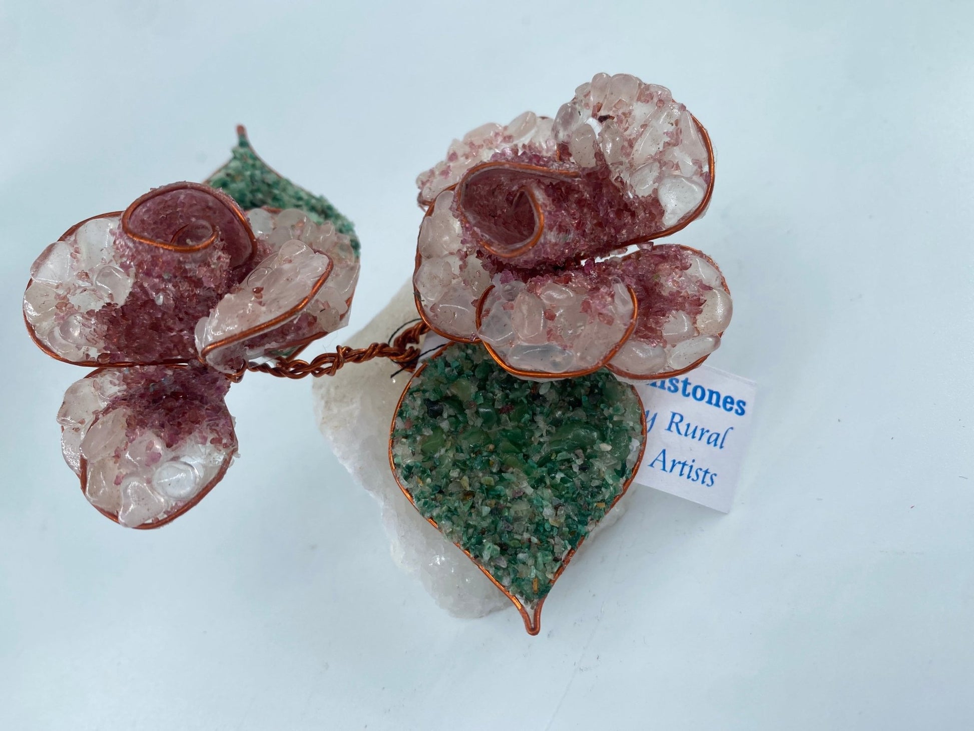 Polished Gemstone Art Double Rose ** - Positive Faith Hope Love