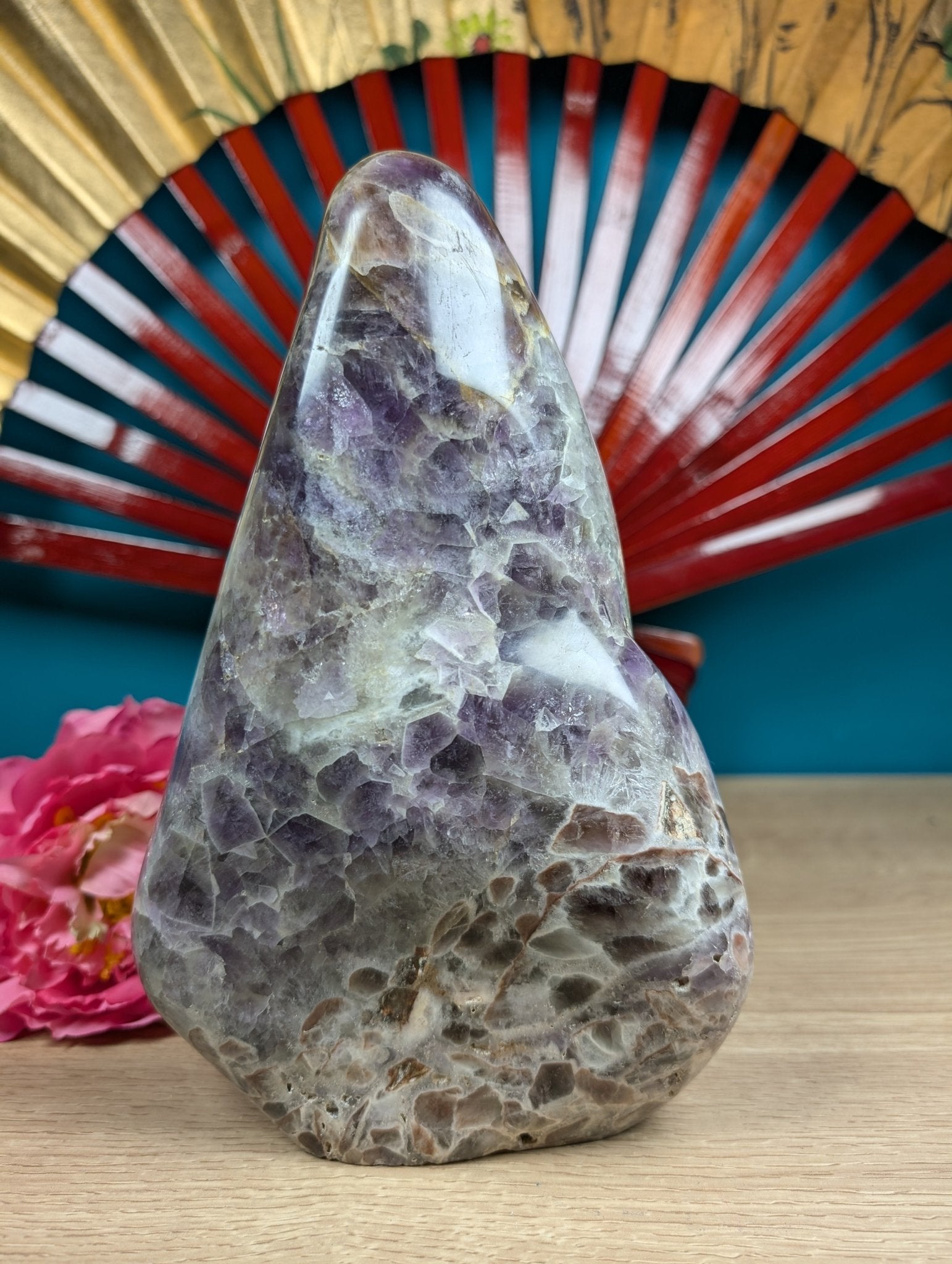 Polished Large Smokey Flower Chevron Amethyst Free Form 3200g - Positive Faith Hope Love