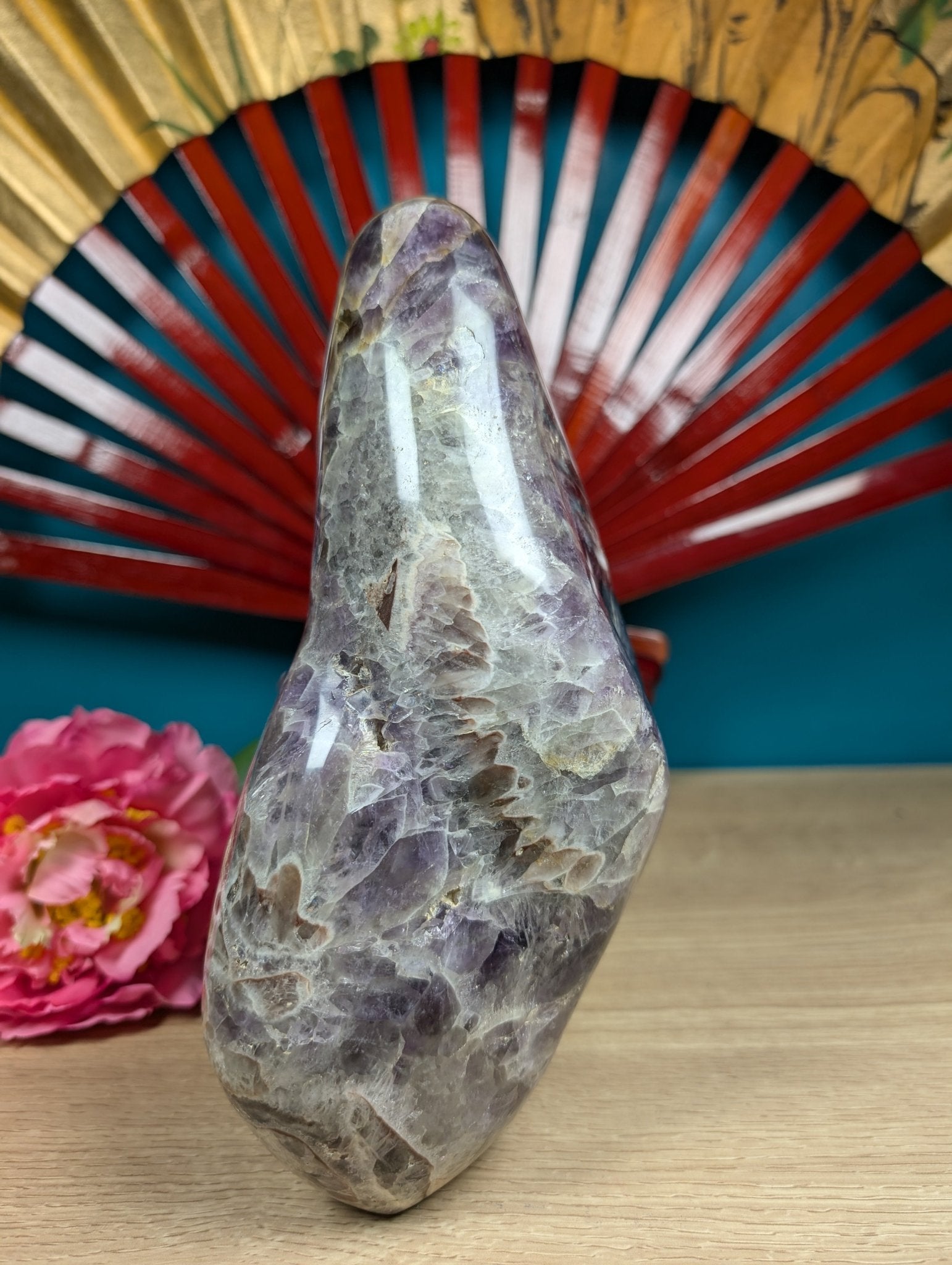 Polished Large Smokey Flower Chevron Amethyst Free Form 3200g - Positive Faith Hope Love