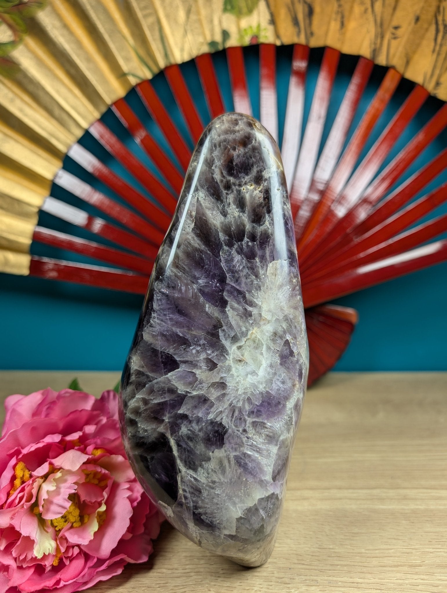 Polished Large Smokey Flower Chevron Amethyst Free Form 3200g - Positive Faith Hope Love