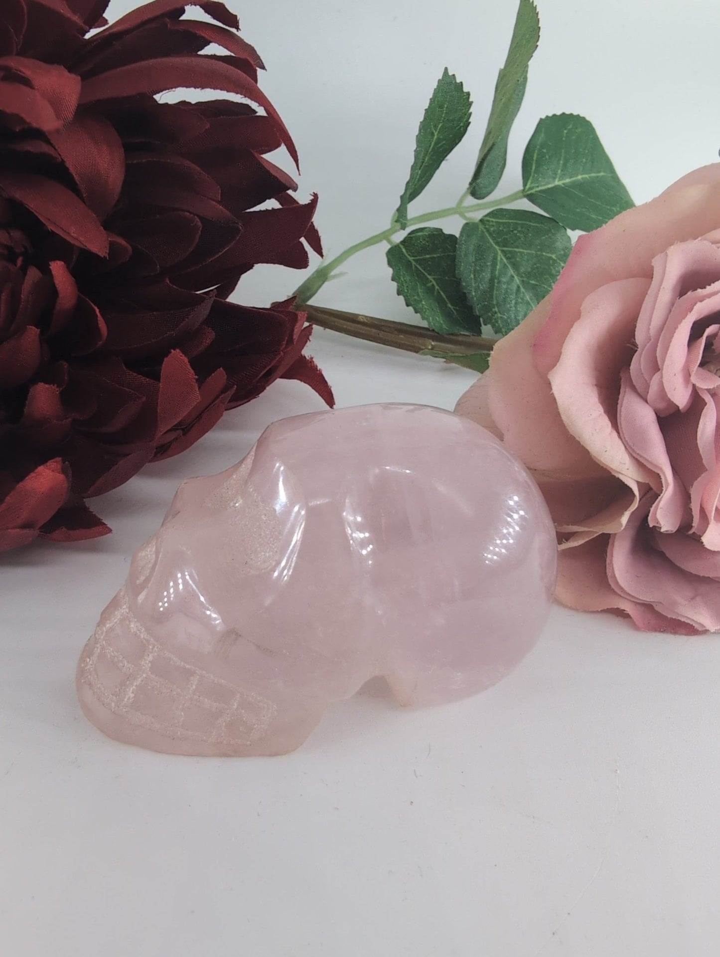 Polished Rose Quartz Skull 155g - Positive Faith Hope Love