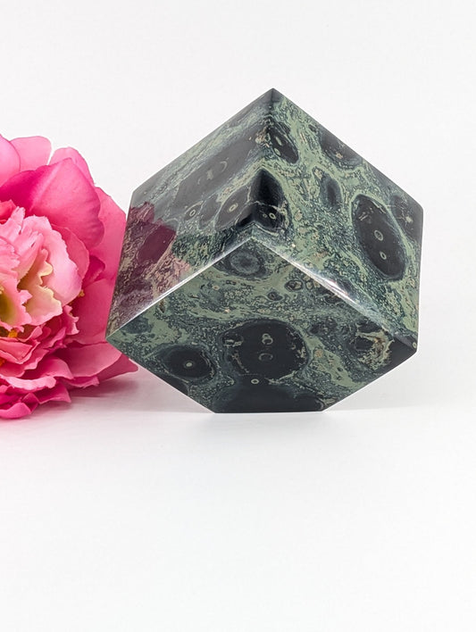 Polished Polished Stromalite Kambaba Jasper Cube 711G featuring earthy patterns and matte-gloss finish - Positive Faith Hope Love