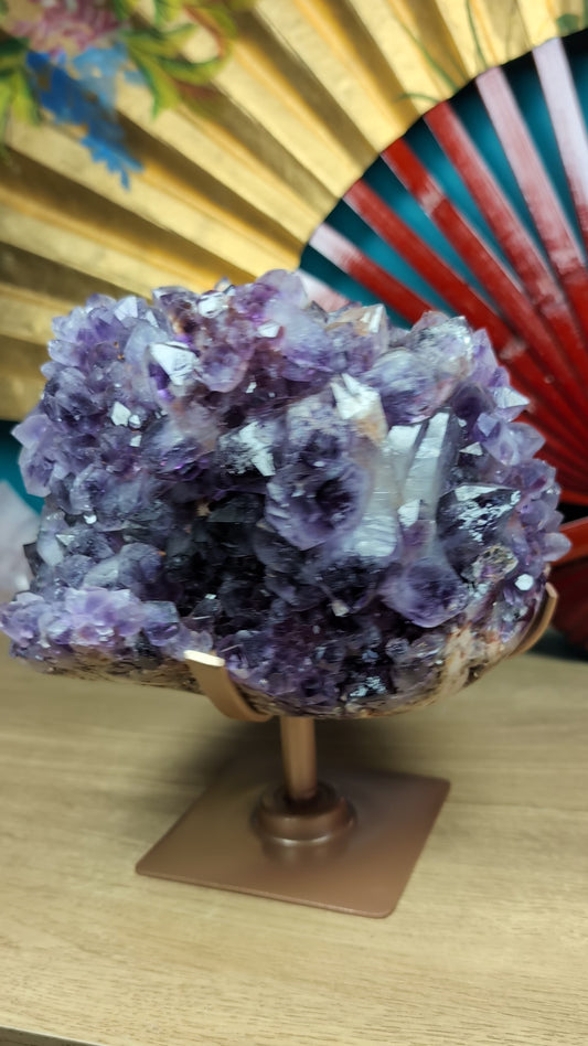 Amethyst Flower Druzy Cluster on Rotating Stand 7085g