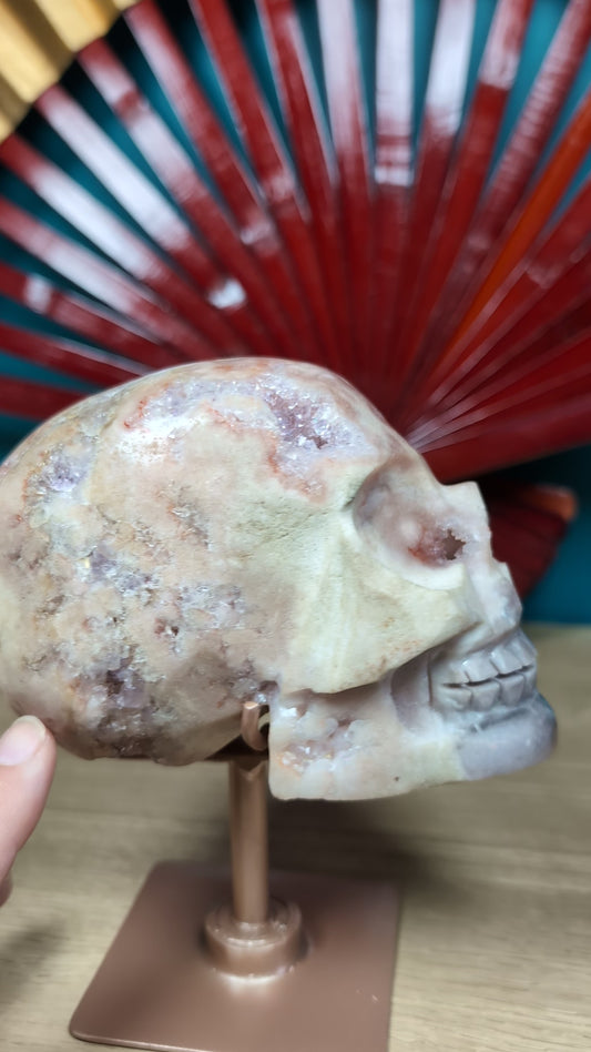 Amethyst Druzy Skull on Rotating Stand 1300g