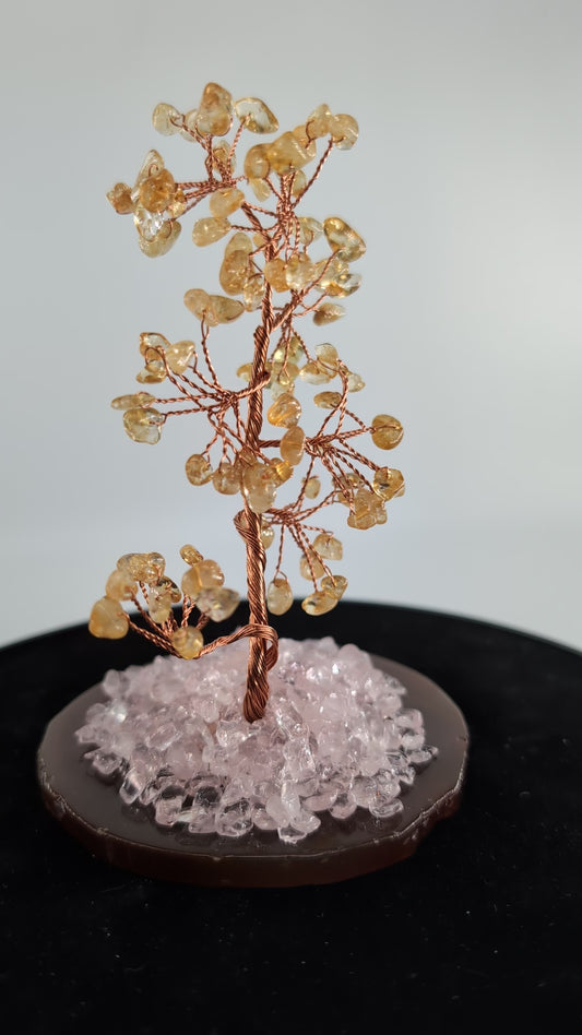 Citrine Tree with Rose Quartz on Natural Agate