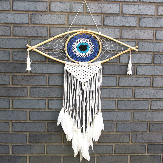 Polished Protection Dream Catcher Lrg Macrame Evil Eye Bluewhiteblack featuring natural patterning and unique variations - Positive Faith Hope Love