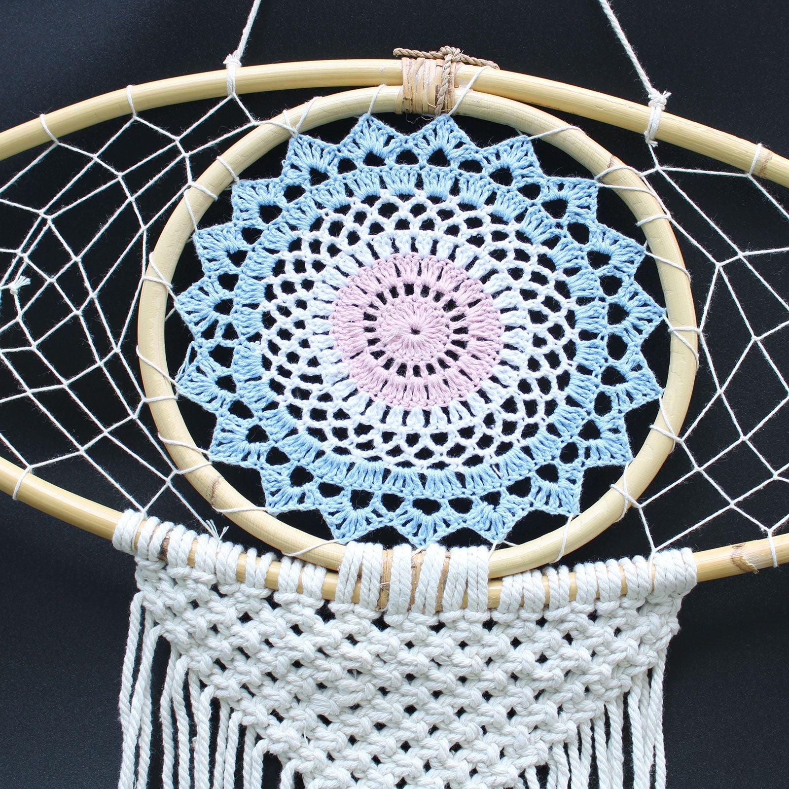 Polished Protection Dream Catcher Lrg Macrame Evil Eye White Bluegrey featuring natural patterning and unique variations - Positive Faith Hope Love