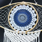 Polished Protection Dream Catcher - Lrg Macrame Evil Eye White/ Blue/Grey featuring natural patterning and unique variations - Positive Faith Hope Love