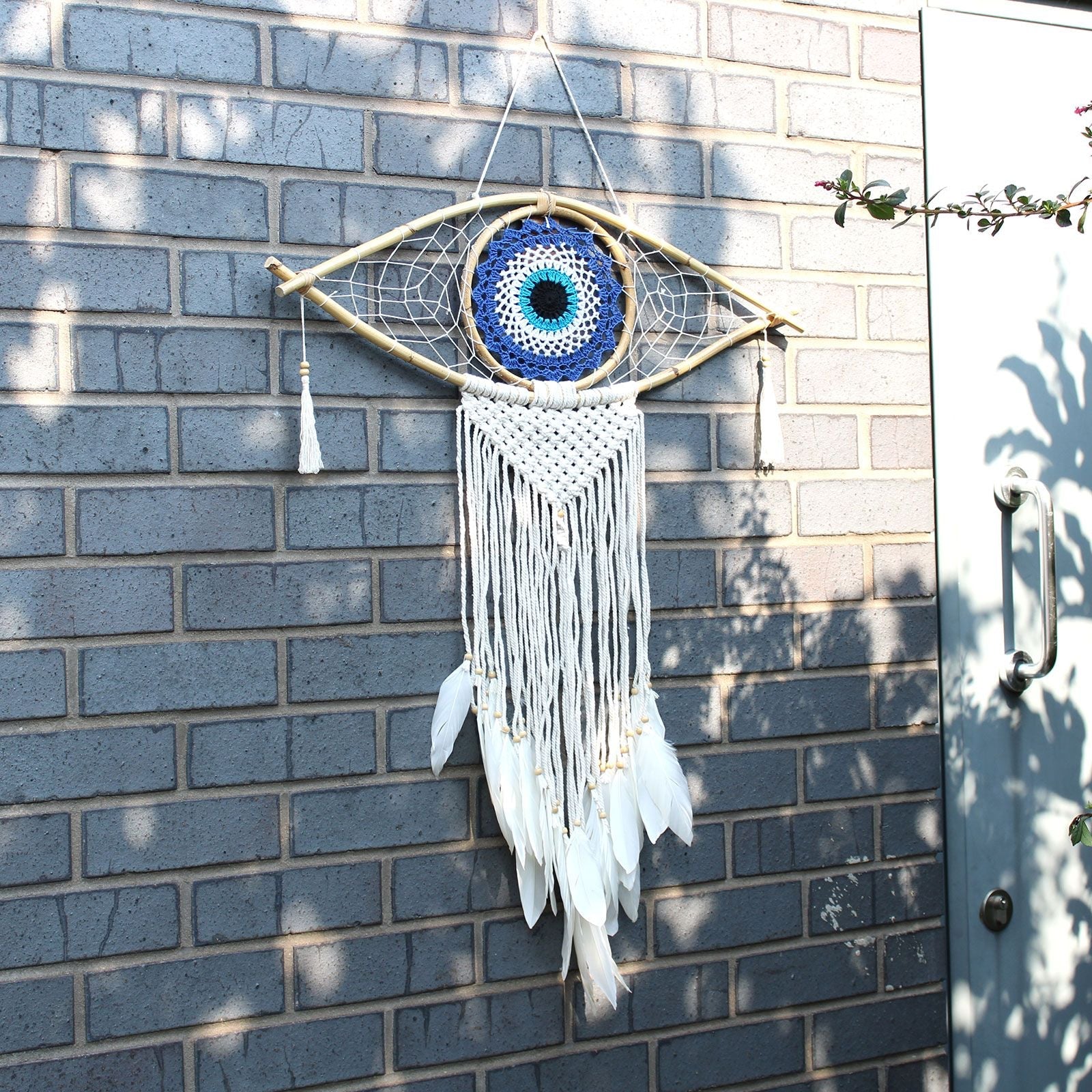 Polished Protection Dream Catcher Lrg Macrame Evil Eye White Greybrown featuring natural patterning and unique variations - Positive Faith Hope Love
