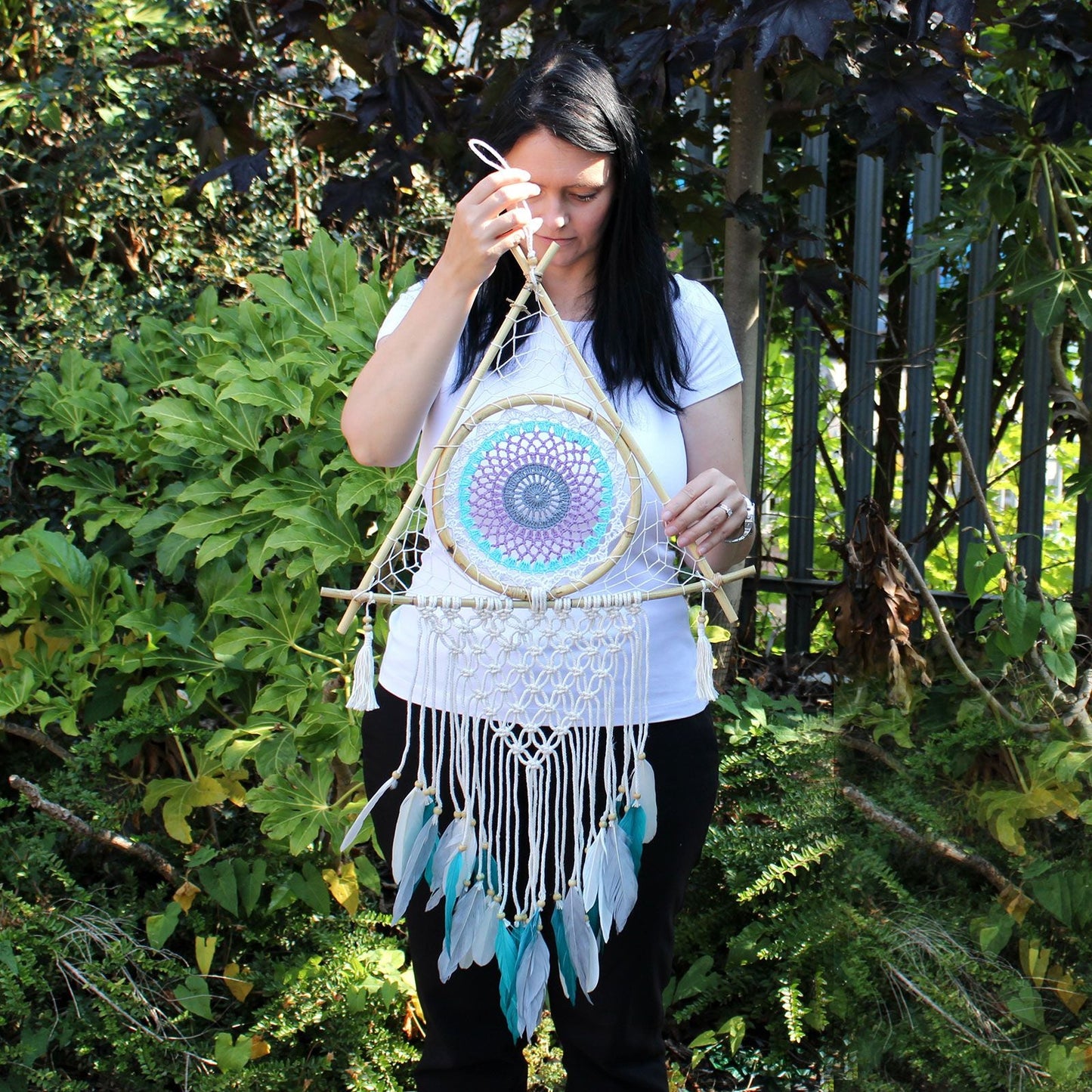 Polished Protection Dream Catcher Lrg Macrame Pyramid Whiteturquoise featuring natural patterning and unique variations - Positive Faith Hope Love