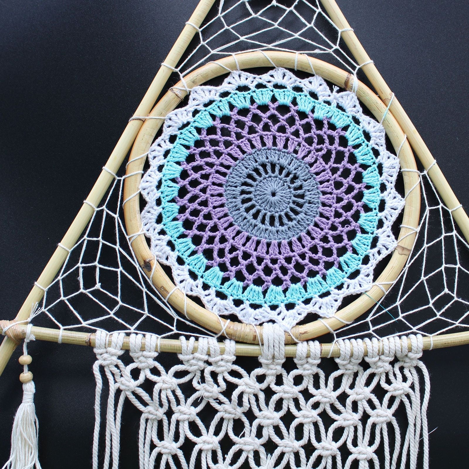 Polished Protection Dream Catcher Lrg Macrame Pyramid Whiteturquoise featuring natural patterning and unique variations - Positive Faith Hope Love
