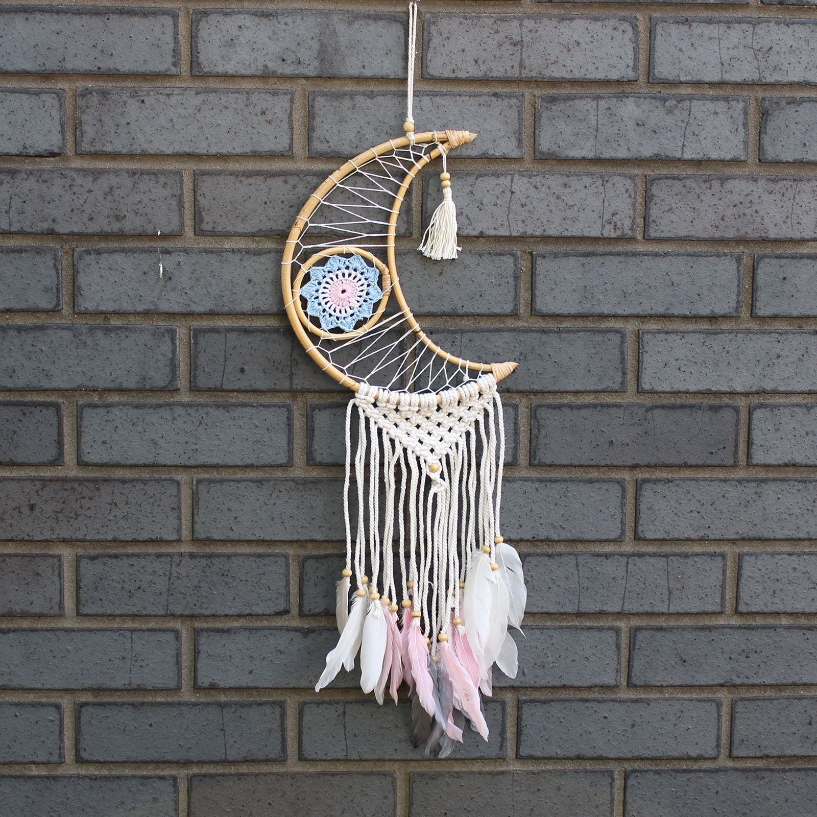 Polished Protection Dream Catcher Macrame Moon featuring natural patterning and unique variations - Positive Faith Hope Love