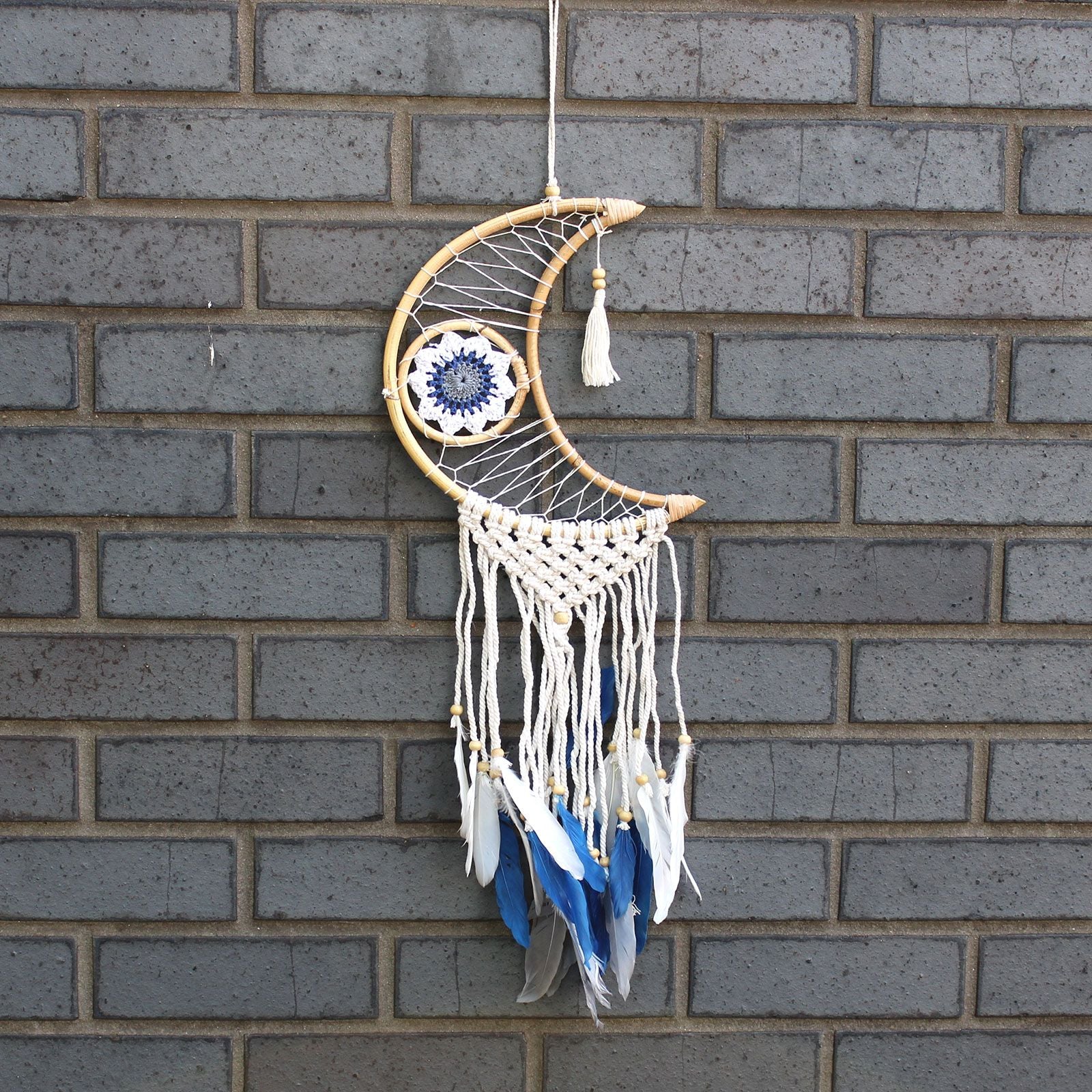 Polished Protection Dream Catcher Macrame Moon featuring natural patterning and unique variations - Positive Faith Hope Love