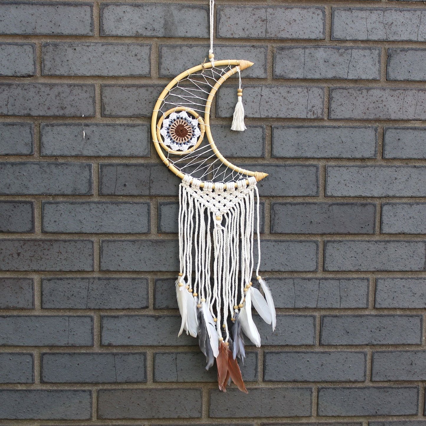 Polished Protection Dream Catcher Macrame Moon featuring natural patterning and unique variations - Positive Faith Hope Love