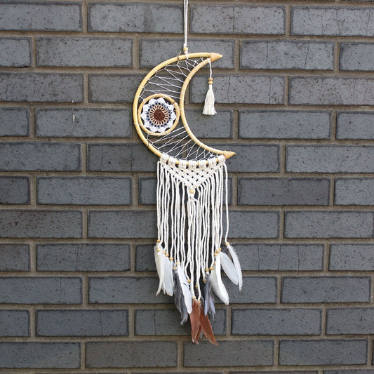 Polished Protection Dream Catcher Macrame Moon featuring natural patterning and unique variations - Positive Faith Hope Love