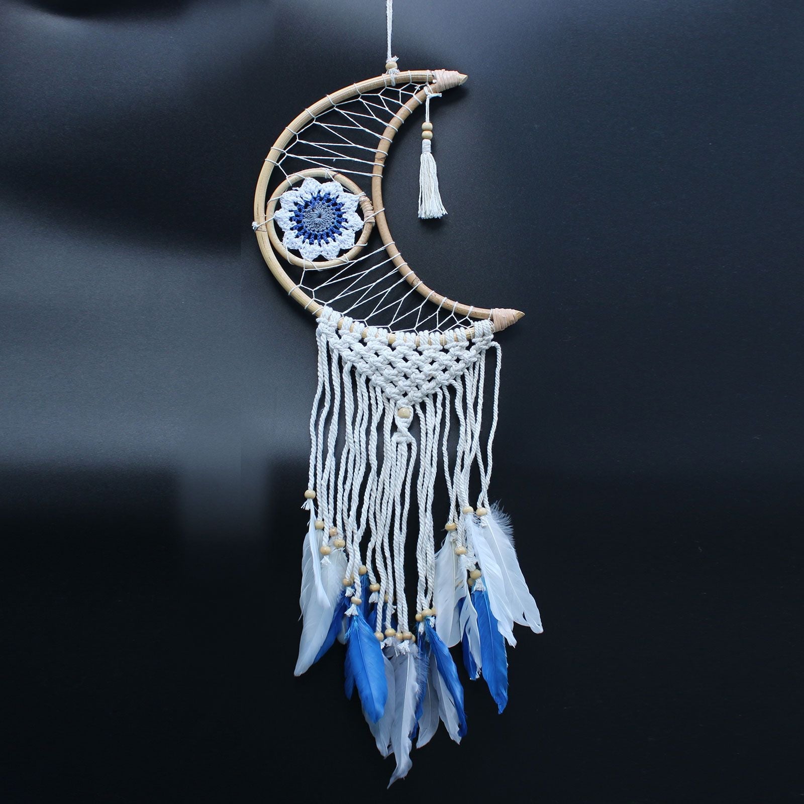 Polished Protection Dream Catcher Macrame Moon featuring natural patterning and unique variations - Positive Faith Hope Love
