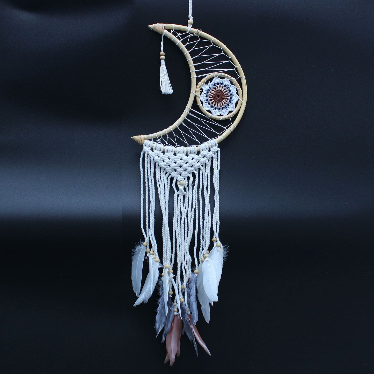 Polished Protection Dream Catcher - Macrame Moon featuring natural patterning and unique variations - Positive Faith Hope Love