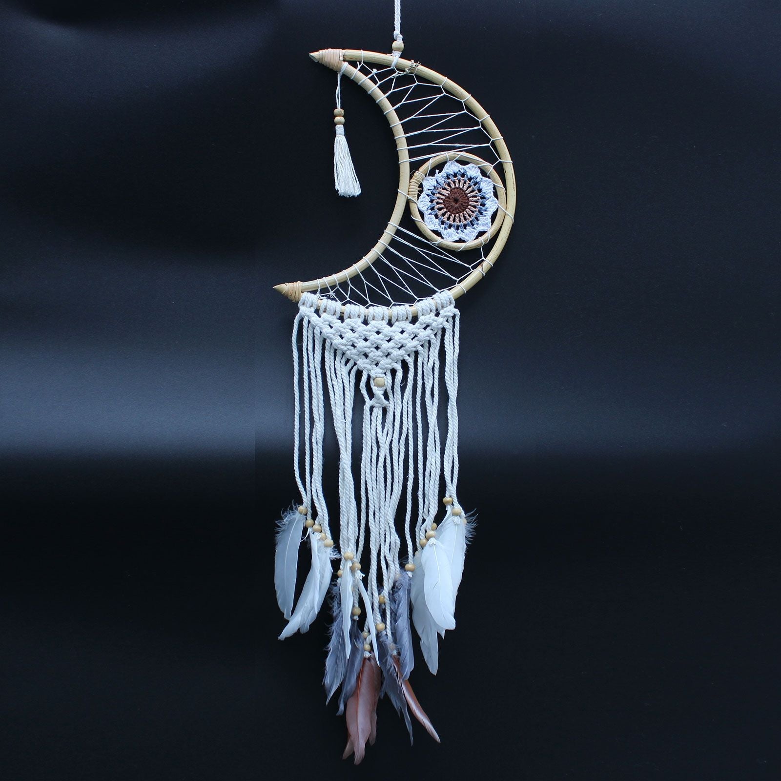 Polished Protection Dream Catcher - Macrame Moon featuring natural patterning and unique variations - Positive Faith Hope Love