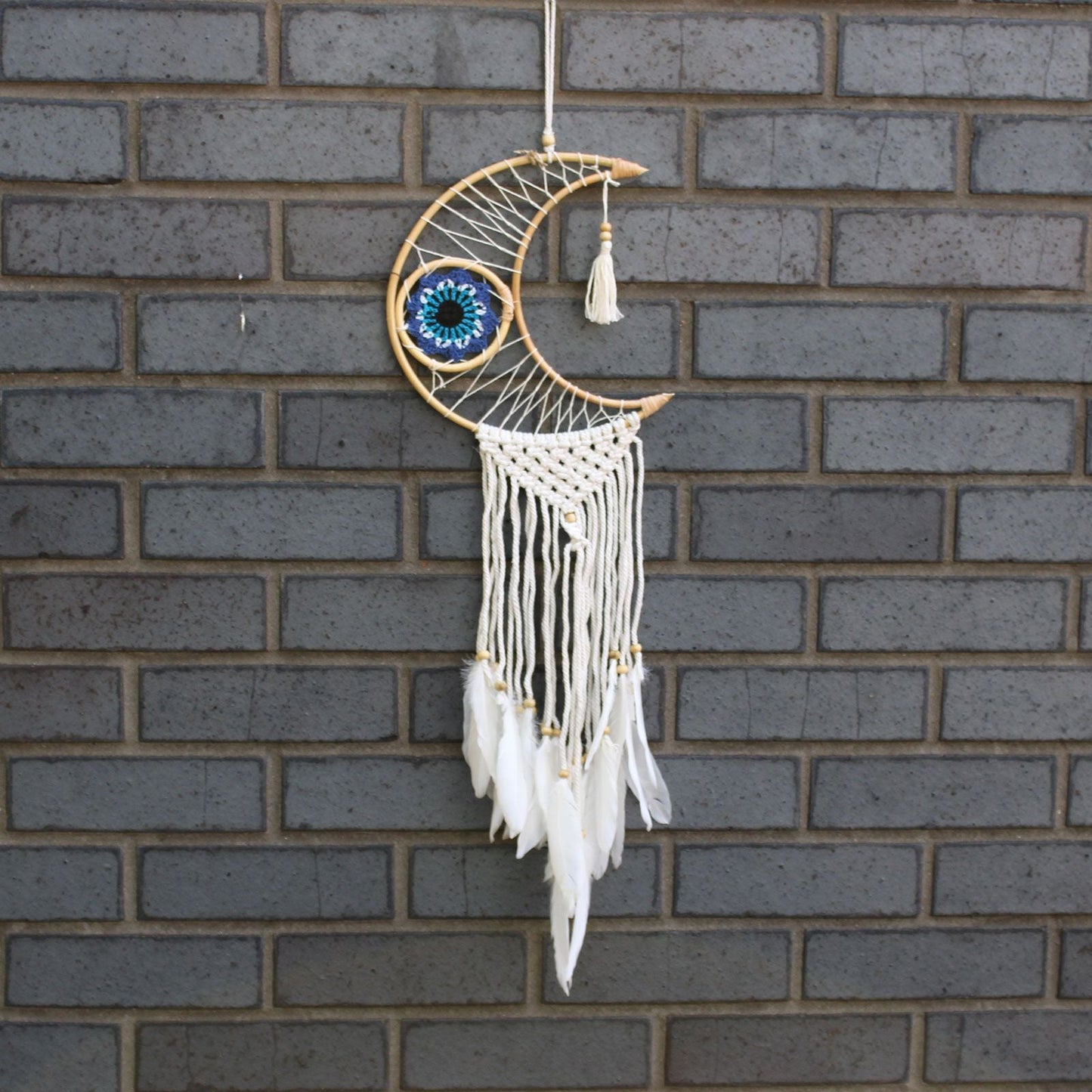Polished Protection Dream Catcher Macrame Moon featuring natural patterning and unique variations - Positive Faith Hope Love