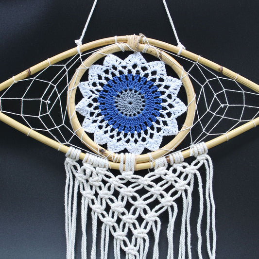 Polished Protection Dream Catcher - Med Macrame Evil Eye White/ Blue/Grey featuring natural patterning and unique variations - Positive Faith Hope Love