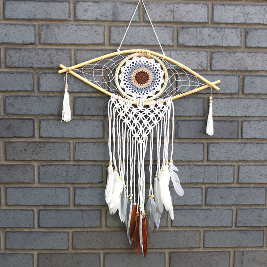 Polished Protection Dream Catcher Med Macrame Evil Eye White Greybrown featuring natural patterning and unique variations - Positive Faith Hope Love