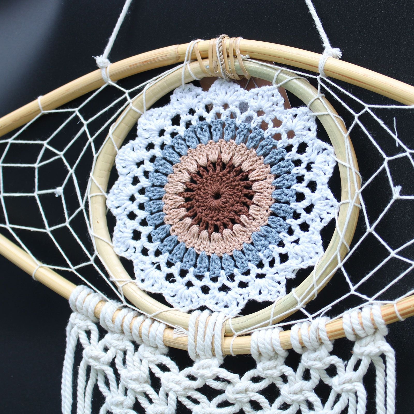 Polished Protection Dream Catcher - Med Macrame Evil Eye White/ Grey/Brown featuring natural patterning and unique variations - Positive Faith Hope Love