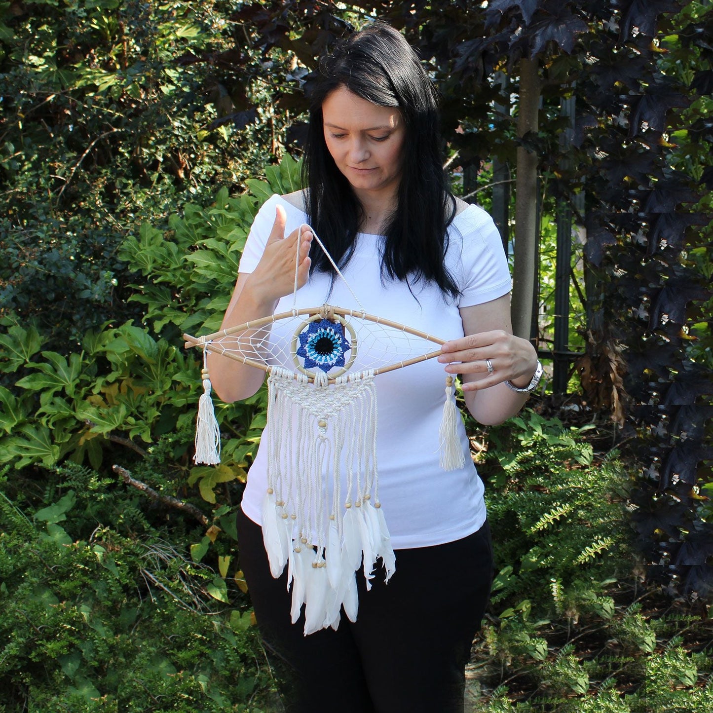 Polished Protection Dream Catcher Sm Macrame Evil Eye featuring natural patterning and unique variations - Positive Faith Hope Love