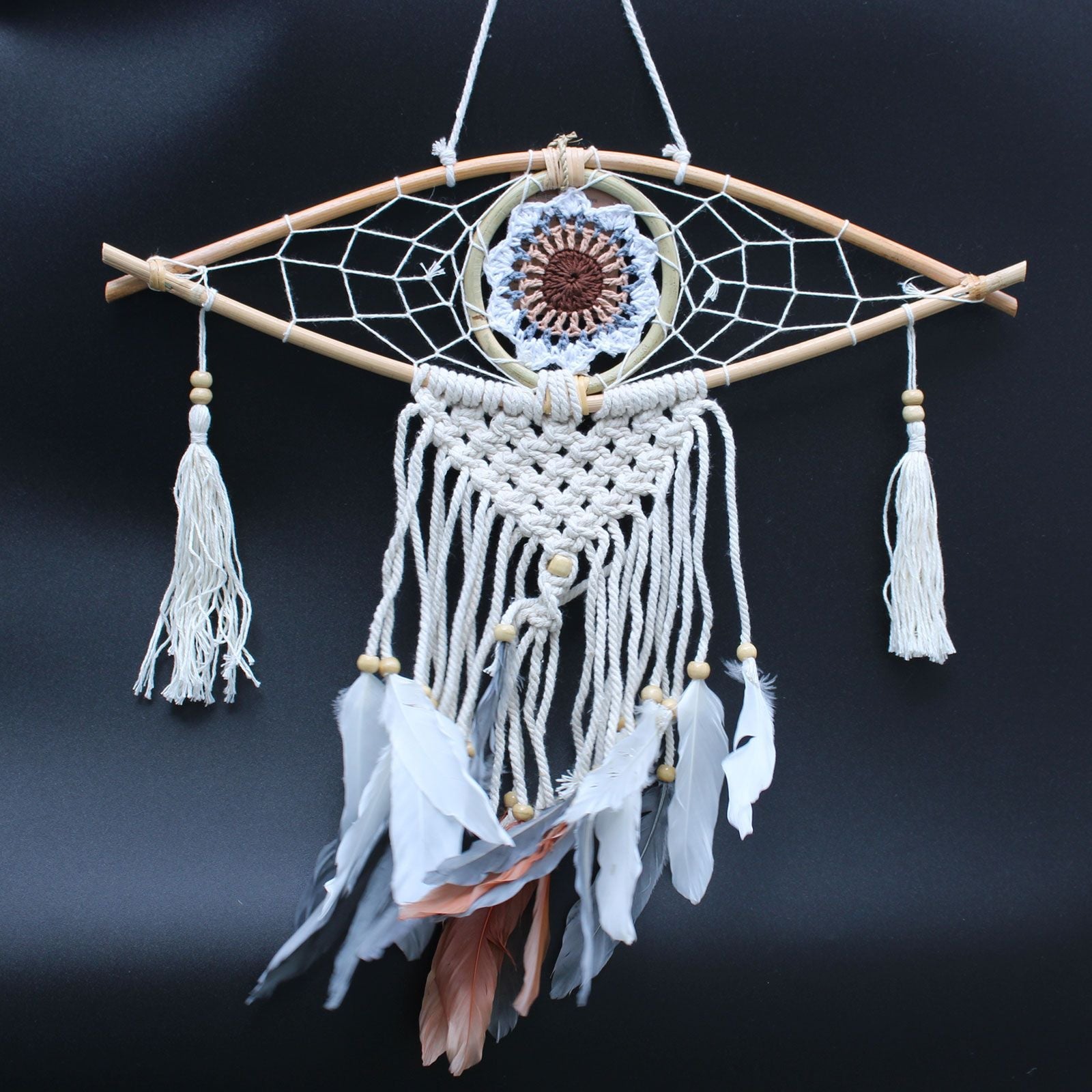 Polished Protection Dream Catcher - Sm Macrame Evil Eye featuring natural patterning and unique variations - Positive Faith Hope Love