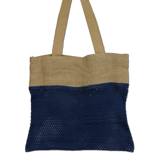 Polished Pure Soft Jute and Cotton Mesh Bag - Denim featuring natural patterning and unique variations - Positive Faith Hope Love