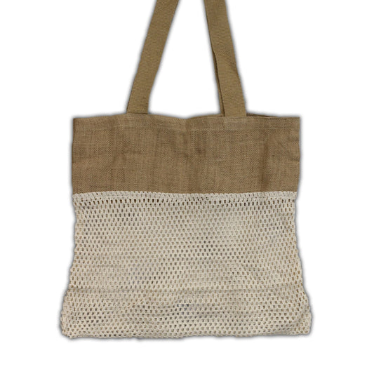 Polished Pure Soft Jute and Cotton Mesh Bag - Natural featuring natural patterning and unique variations - Positive Faith Hope Love
