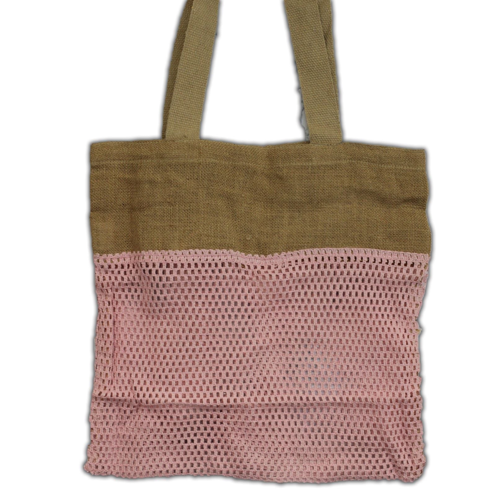 Polished Pure Soft Jute and Cotton Mesh Bag - Rose featuring natural patterning and unique variations - Positive Faith Hope Love